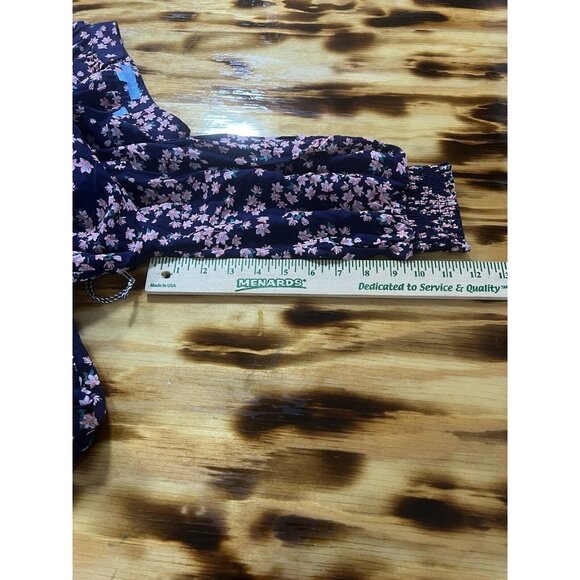Draper James RSVP Blue White Floral Print V-Neck Smocked  Dress Size M Classic - Picture 6 of 10